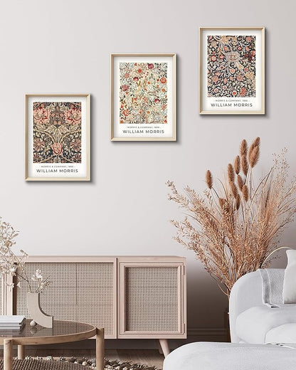 Framed William Morris Canvas Wall Art,Floral Pattern Vintage Poster Wall Decor,16x12IN High Framed Wood Design Prints,Minimalist Classic Decor Aesthetic for Living Room,Bedroom,Bathroom Set of 3