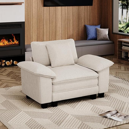 53.5" Cloud Modular Sectional Single Sofa, Deep Seat Armchair with Plush Corduroy & Removable Arms for Living Room, Beige