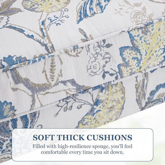 HUIMO Living Room Chair Upholstered High Back Armchair Retro Printed Wingback Chair in Linen for Bedroom & Study Comfy Accent Sofa Chair Reading Chair Holds 300lbs (Navy Blue) (2, Blue Floral-2PCS)