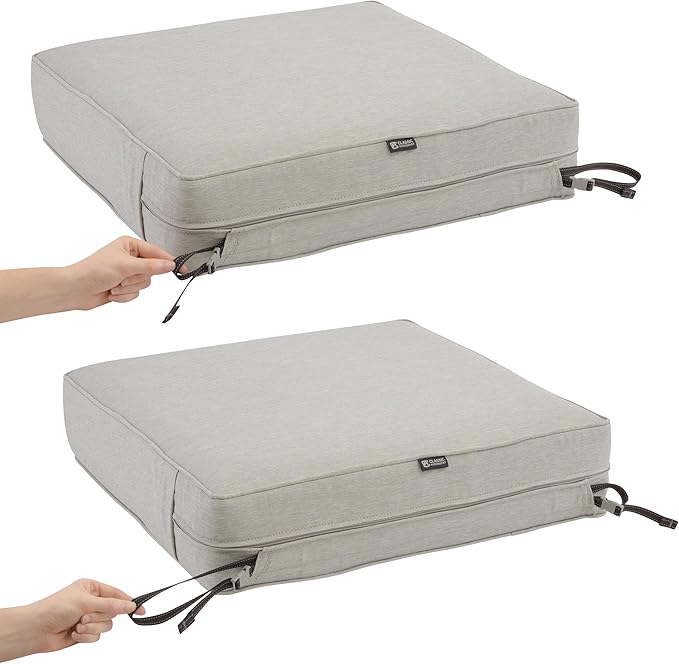 Classic Accessories Montlake Water-Resistant 25 x 25 x 5 Inch Square Outdoor Seat Cushion, Patio Furniture Chair Cushion, Heather Grey, Outdoor Cushion Cover