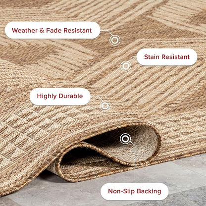 Nuloom Ranya Light Brown/Ivory, 9' 6" x 12', Tribal Geometric, Soft and Cozy, High Traffic, Stain Resistant, Easy Clean, Durable Area Rug for Indoor/Outdoor Patio, Deck, Porch, Garden, Courtyard