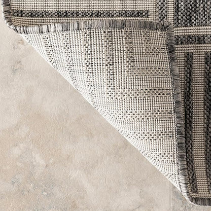 nuLOOM 4' x 6' Outdoor Area Rug, Casual Design with Striped Border, Stain Resistant, Highly Durable, for Patio, Balcony, Bedroom, Living Room, Dining Room, Bathroom, Steel