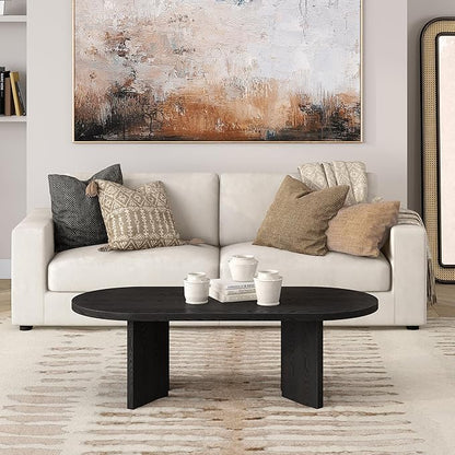 Henn&Hart 48" Oval Wood Low-Profile Coffee Table for Living Room, Family Room or Office, Black Grain