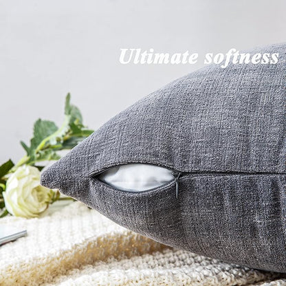GAWAMAY Decorative Square Throw Pillow Covers 22"x22" Inch Set of 2, Super Soft Chenille Pillows Farmhouse Fall Pillowcase for Living Room Bedroom Sofa Couch Cushion Cover Grey 55x55cm (No Insert)