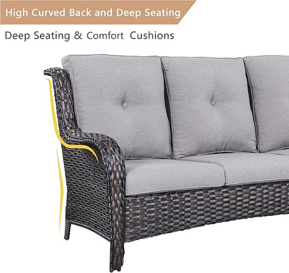 HUMMUH 6 Piece Patio Furniture Set PE Wicker Rattan 3-Seat Outdoor Sectional Sofa with Love Seats,Patio Swivel Chairs,Ottomans Conversation Sets for Garden, Poolside, Backyard