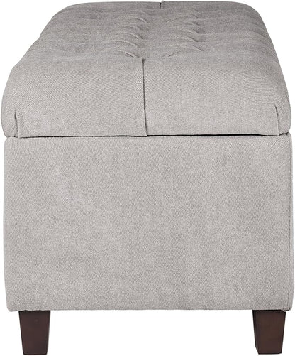 Homepop Home Decor | Tufted Ainsley Button Storage Ottoman Bench with Hinged Lid | Ottoman Bench with Storage for Living Room & Bedroom, Grey
