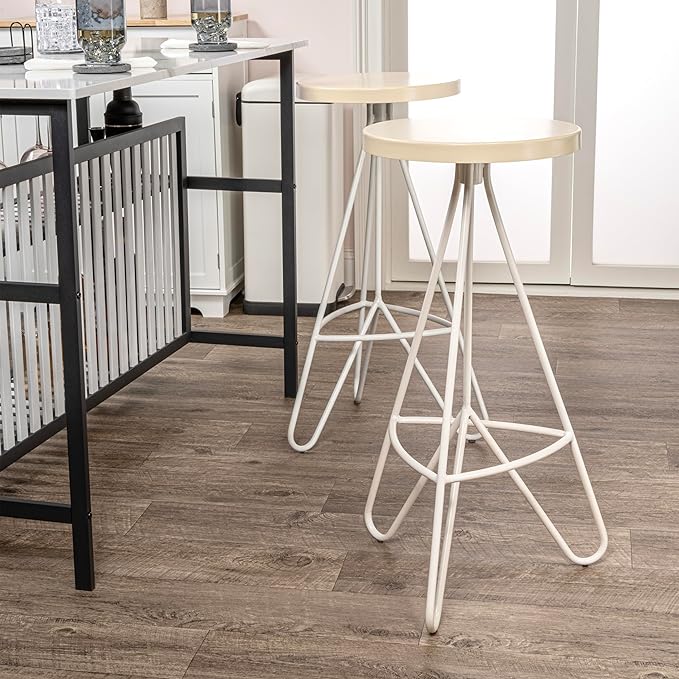 JONATHAN Y BSL1002D Trinity 30" Modern Industiral Iron Tripod Backless Bar Stool for Home, Kitchen, Dining Room, Workspaces, Cafes and Resturants, Almond Seat with White Frame