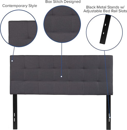 EMMA + OLIVER Quilted Tufted Upholstered Full Size Headboard in Dark Gray Fabric