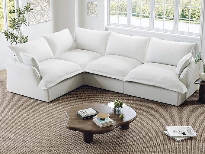 111” Oversized Modular Sectional Sofa, Comfy Down Fill Cloud Couch, L Shaped 4 Seater Couches with Washable Cover, Convertible Sectional Couches for Living Room, Cream White