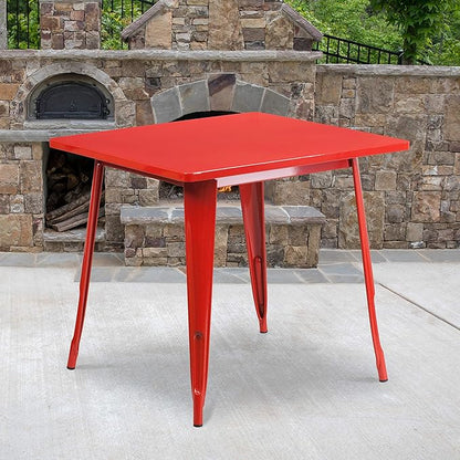 Flash Furniture Felix Commercial Grade 31.5" Square Red Metal Indoor-Outdoor Table