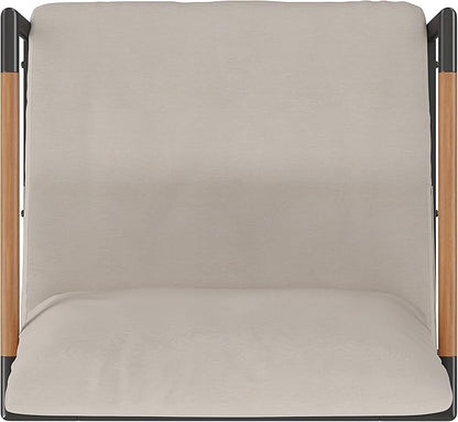 Flash Furniture Lea Indoor/Outdoor Patio Chair with Cushions - Modern Aluminum Framed Chair with Teak Accented Arms, Black with Beige Cushions