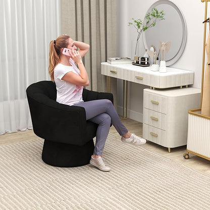 Swivel Accent Chair Set of 2, Upholstered Velvet 360° Swivel Barrel Chair for Living Room Overstuffed Bouncle Reading Chair Round Armchair for Bedroom,Vanity,Office (Black)