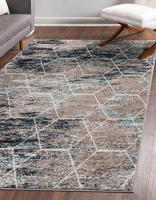 Unique Loom Trellis Frieze Collection Area Rug - Geometric (10' x 13', Blue Multi/ Ivory)