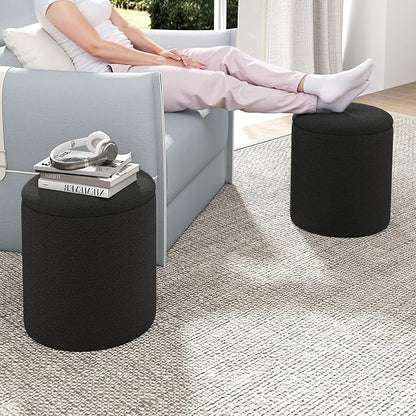 Ottoman Poufs with Storage, Set of 2 Soft Upholstered Vanity Stool,Multifunctional Ottomans Coffee Table Padded Seat Foot Rest for Living（Black, Pack of 2）