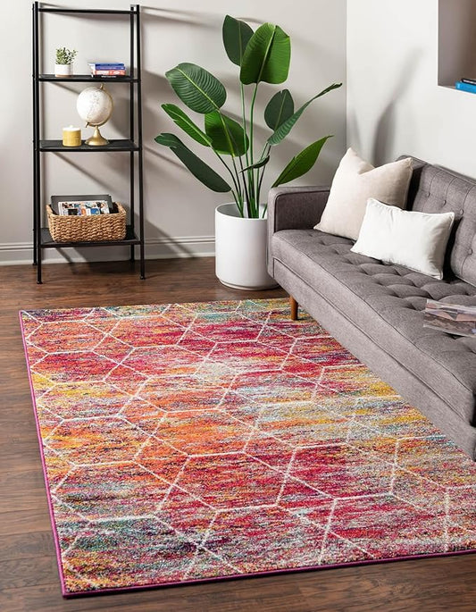 Unique Loom Trellis Frieze Collection Area Rug - Geometric (3' 3" x 5' 3", Multi/ Ivory)