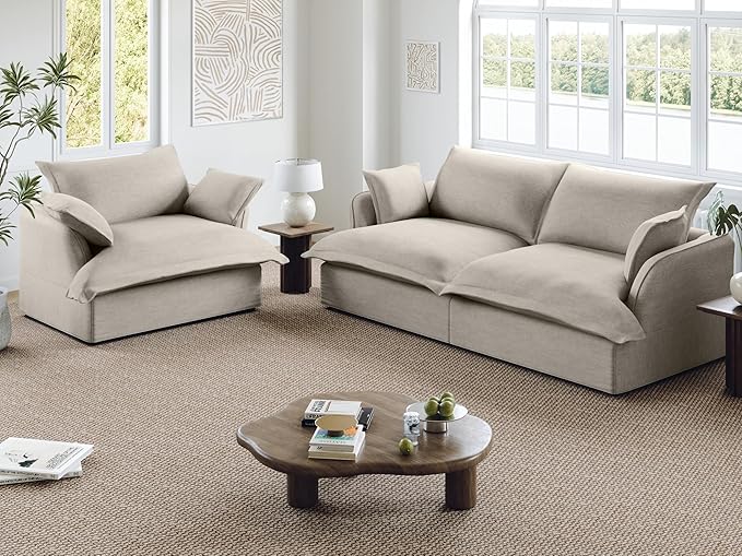 82” Modular Sectional Sofa, Comfy Down Fill Cloud Couch, Loveseat with Single Seater, Small Couch with Washable Cover, Sectional Couches for Living Room Small Apartments, Light Gray