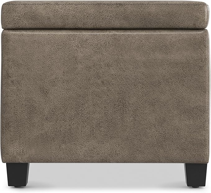 SIMPLIHOME Avalon Storage Ottoman Bench - 48 inch Wide Upholstered Vegan Leather Rectangular Lift-Top Ottoman in Distressed Smoky Grey Brown, Transitional Bench for Living Room with High-Density Foam