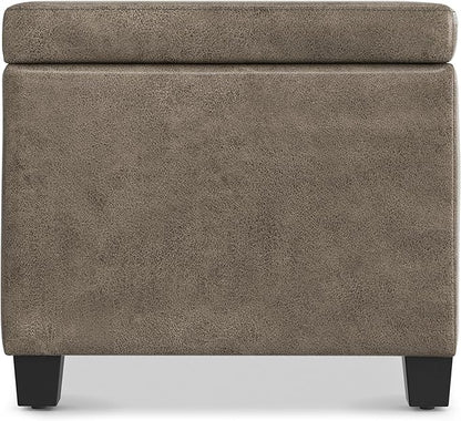 SIMPLIHOME Avalon Storage Ottoman Bench - 48 inch Wide Upholstered Vegan Leather Rectangular Lift-Top Ottoman in Distressed Smoky Grey Brown, Transitional Bench for Living Room with High-Density Foam