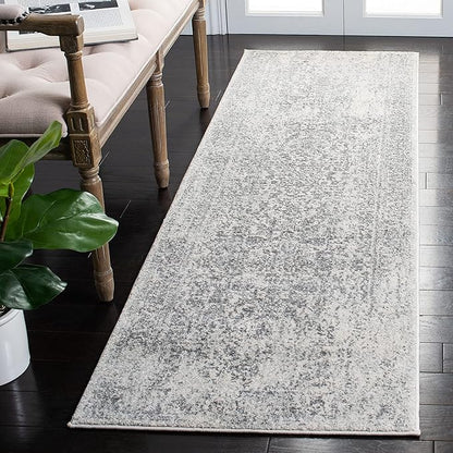 SAFAVIEH Evoke Collection Runner Rug - 2'2" x 13', Ivory & Grey, Distressed Design, Non-Shedding & Easy to Clean, Ideal for Foyer, Bedroom, Kitchen, Hallway (EVK256F)