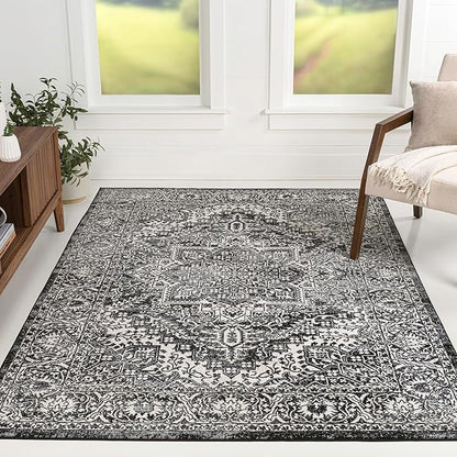 JONATHAN Y Vintage Medallion Indoor Area Rug Black 5X8, Modern Boho for Living Room, Bedroom, Kitchen, Office, Easy-Cleaning, High Traffic, Pet-Friendly, Non-Shedding MDP100D-5