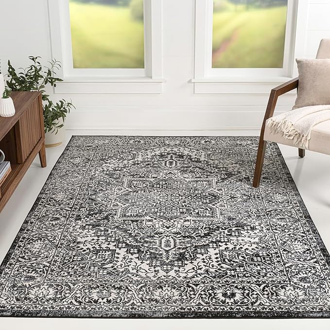 JONATHAN Y Vintage Medallion Indoor Area Rug Black 4X6, Modern Boho for Living Room, Bedroom, Kitchen, Office, Easy-Cleaning, High Traffic, Pet-Friendly, Non-Shedding MDP100D-4