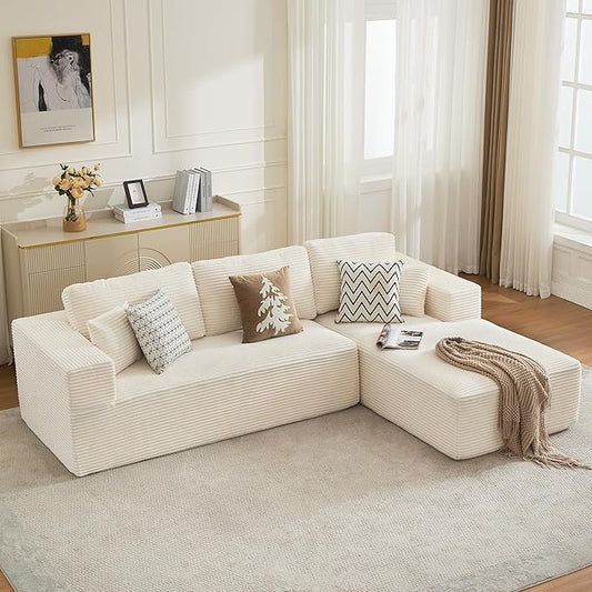 106" Cloud Modular Sectional Sofa Couch with L-Shape Chaise,Modern Boneless Sectional Couch with Deep Seat,Upholstered Couches for Living Room Bedroom,No Assembly Required,Beige