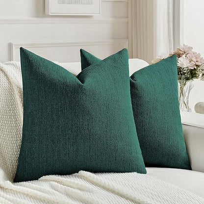 FUTEI Teal Chenille Decorative Throw Pillow Covers 22x22 Inch Set of 2,Soft Cozy Faux Linen Textured Cushion Case,Farmhouse Home Decor for Couch Living Room