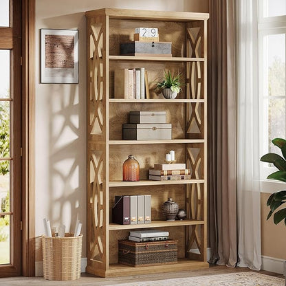 Tribesigns 6-Tier Bookshelf, 71 Inches Tall Freestanding Bookcase, Large Industrial Bookshelves Display Shelves, Wooden Book Shelf for Home Office, Living Room, Bed Room, Natural