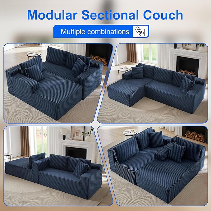 105" Sectional Couches for Living Room Cloud Couch Sofa with L-Shape Upholstered Boneless Couchs Modern Modular Sectional Couch with Chaise (Blue, 105''W Right Facing Chaise)