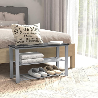 Simple Houseware Wood Top Shoe Storage Bench for Entryway, Grey