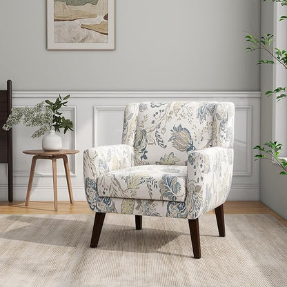 Accent Chair, Modern Linen Blend Arm Chair for Living Room, Bedroom, Comfy High-Resilient Sponge Reading Chair for Small Spaces (Pattern Leaf, Set of 2)