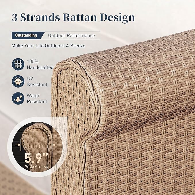 Patio Furniture Set 6 pcs, Wicker Rattan Sofa and Chairs with 5.5" Thick Waterproof Cushions, 56" Fire Pit Table, All Weather Outdoor Conversation Set for Backyard Deck, 7 Seats Beige