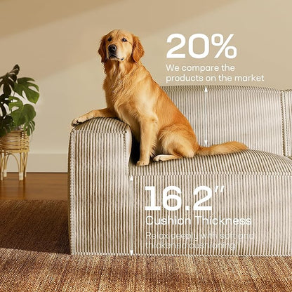 Marsail Modular Sectional Sofa, 80" L-Shaped Modular Sectional Couch with Deep Seat, Freely Combinable Sectional Cloud Sofa for Living Room, No Assembly, Plush Corduroy Fabric, Beige