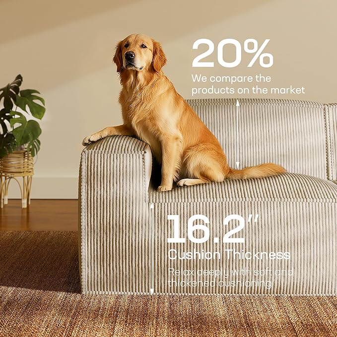 Marsail Modular Sectional Sofa, 111" L-Shaped Modular Sectional Couch with Deep Seat, Freely Combinable Sectional Cloud Sofa for Living Room, No Assembly, Plush Corduroy Fabric, Beige