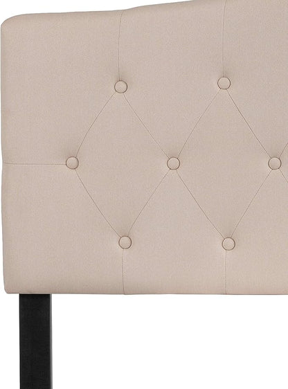 BizChair Tufted Upholstered Full Size Headboard in Beige Fabric
