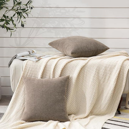 GAWAMAY Decorative Square Throw Pillow Covers Set of 2, Super Soft Chenille Farmhouse Fall Pillowcase for Living Room Bedroom Sofa Couch Home Decoration Cushion Cover Taupe Grey 55x55cm/22x22