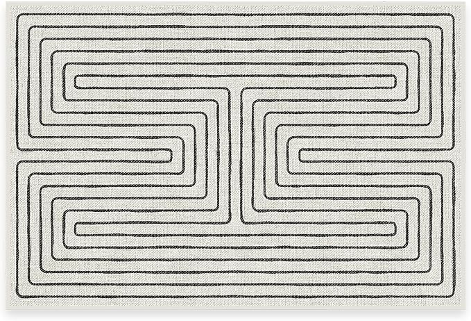 RUGGABLE x Jonathan Adler Machine Washable Modern Area Rug– Labyrinth Black/Ivory 2x3, Stain-Resistant, Non-Slip – Small Rugs for Living Room, Bedroom, Hallway, Entryway & Bathroom–with Cushioned Pad