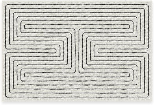 RUGGABLE x Jonathan Adler Machine Washable Modern Area Rug– Labyrinth Black/Ivory 2x3, Stain-Resistant, Non-Slip – Small Rugs for Living Room, Bedroom, Hallway, Entryway & Bathroom–with Cushioned Pad
