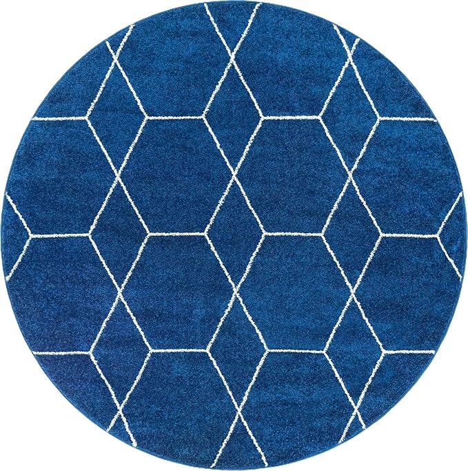 Unique Loom Trellis Frieze Collection Area Rug - Geometric (6' Round, Navy Blue/ Ivory)