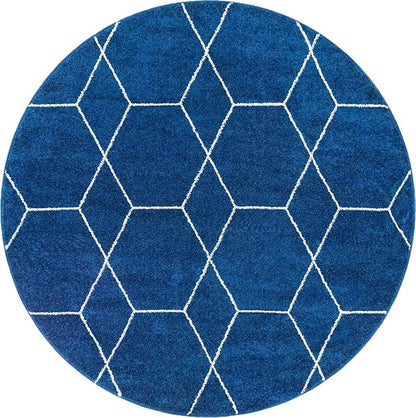 Unique Loom Trellis Frieze Collection Area Rug - Geometric (6' Round, Navy Blue/ Ivory)