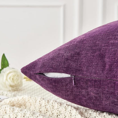 GAWAMAY Decorative Square Throw Pillow Covers 18"x18" Inch Set of 2, Super Soft Chenille Pillows Farmhouse Fall Pillowcase for Living Room Bedroom Sofa Couch Cushion Cover Purple 45x45cm (No Insert)