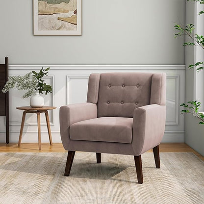 Accent Chair, Modern Velvet Arm Chair for Living Room, Bedroom, Comfy High-Resilient Sponge Reading Chair for Small Spaces （Velvet Silk Pink, Set of 2