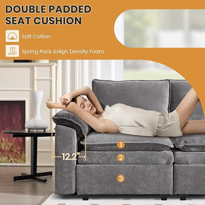 130" U Shaped Modular Sectional Sofa, Couch with Ottoman Storage, Chenille Cloud Couch with Plush Deep Seating for Living Room, Bedroom (6 Seat, Light Grey)