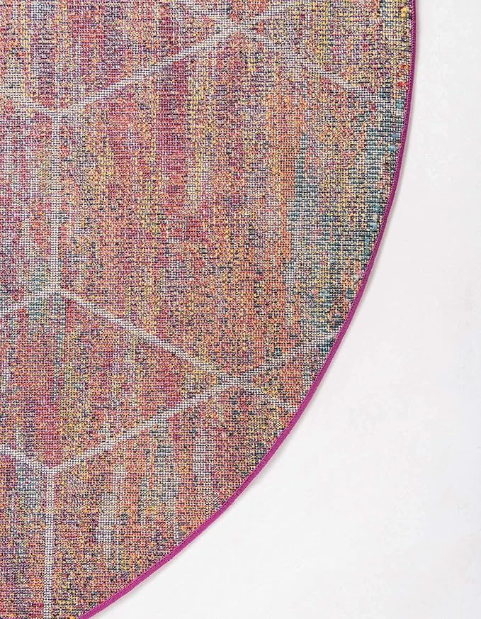 Unique Loom Trellis Frieze Collection Area Rug - Geometric (8' Round, Multi/ Ivory)
