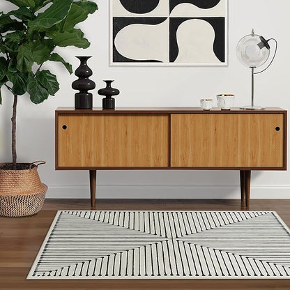 RUGGABLE x Jonathan Adler Machine Washable Modern Area Rug – Inkdrop Black & Ivory 3x5, Stain-Resistant, Non-Slip – Small Rugs for Living Room, Bedroom, Hallway, Entryway & Office–with Cushioned Pad