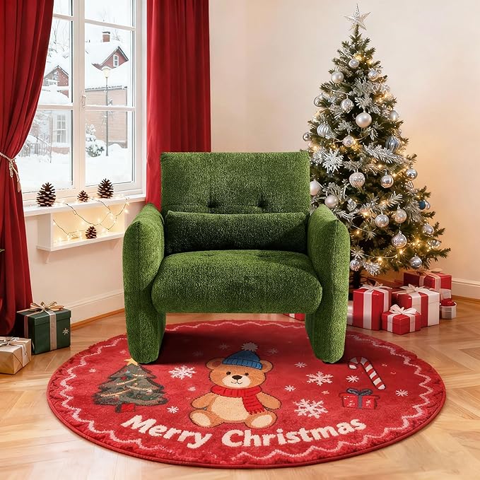 33.9" Accent Chairs, Modern Upgrade Sherpa Fabric Arm Chair Comfy Upholstered Armchair Leisure Single Sofa Chair with a Waist Pillow for Bedroom, Office and Living Room