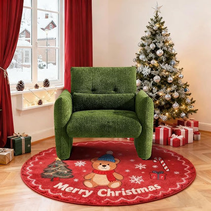 33.9" Accent Chairs, Modern Upgrade Sherpa Fabric Arm Chair Comfy Upholstered Armchair Leisure Single Sofa Chair with a Waist Pillow for Bedroom, Office and Living Room