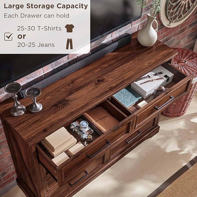 ACCOHOHO Farmhouse 8 Drawers Dresser Chests for Bedroom,52" Wide Wood Rustic Chest of Drawers with Metal Handle,Natural Texture,Drawer Organizer for Bedroom,Living Room,Hallway and Entryway,Brown