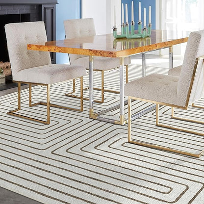RUGGABLE x Jonathan Adler Machine Washable Modern Area Rug – Labyrinth Camel/Ivory 9x12, Stain-Resistant, Non-Slip – Large Rugs for Living Room, Bedroom, Hallway, Entryway & Office–with Cushioned Pad