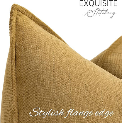 ZWJD Mustard Yellow Throw Pillow Covers 20x20 Set of 2 Chenille Pillow Covers with Elegant Design Soft and Luxurious Decorative Throw Pillows for Couch, Bed, and Home Decor